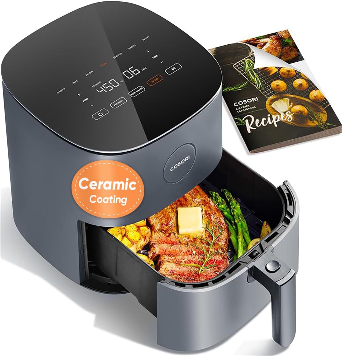 Cosori Air Fryer Pro LE 5 Qt, 9-in-1, Ceramic Coating, Shake Reminder, Grey