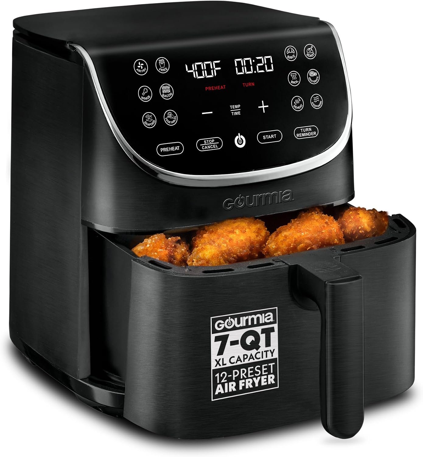 Gourmia Air Fryer – 7 Qt Basket Capacity, 12 Cooking Presets, Black