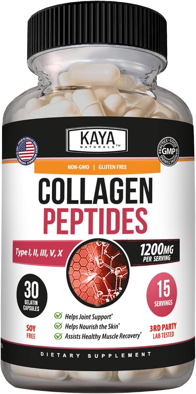 Kaya Naturals Multi Collagen Peptides Types I, II, III, V & X, 30 Capsules
