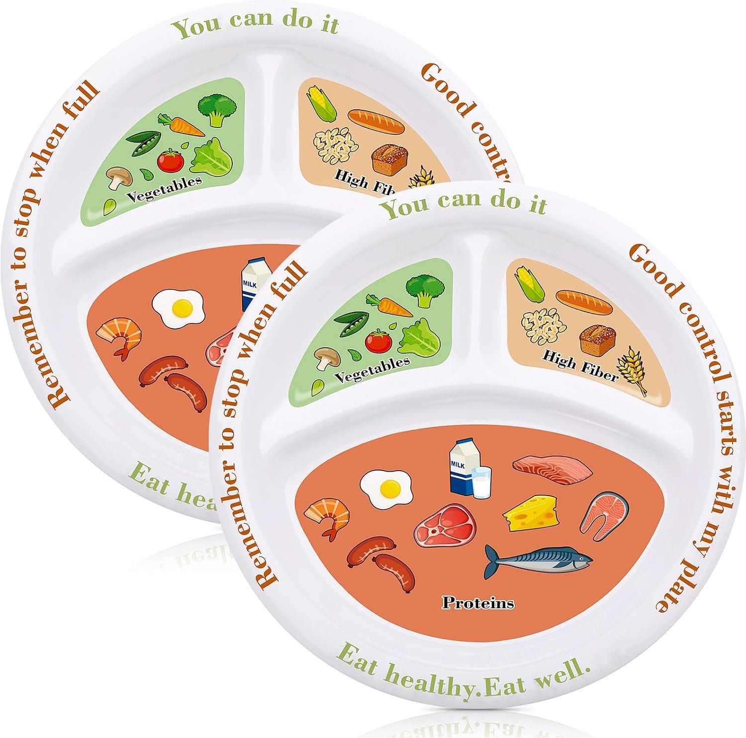 Eaasty 2 Pcs Bariatric Plates for Portion Control, Portion Control Plate for Weight Loss Diet Bariatric Divided Nutrition Container Balanced Eating Food Meal Dinner Healthy Diets Adult, 8.3 Inch