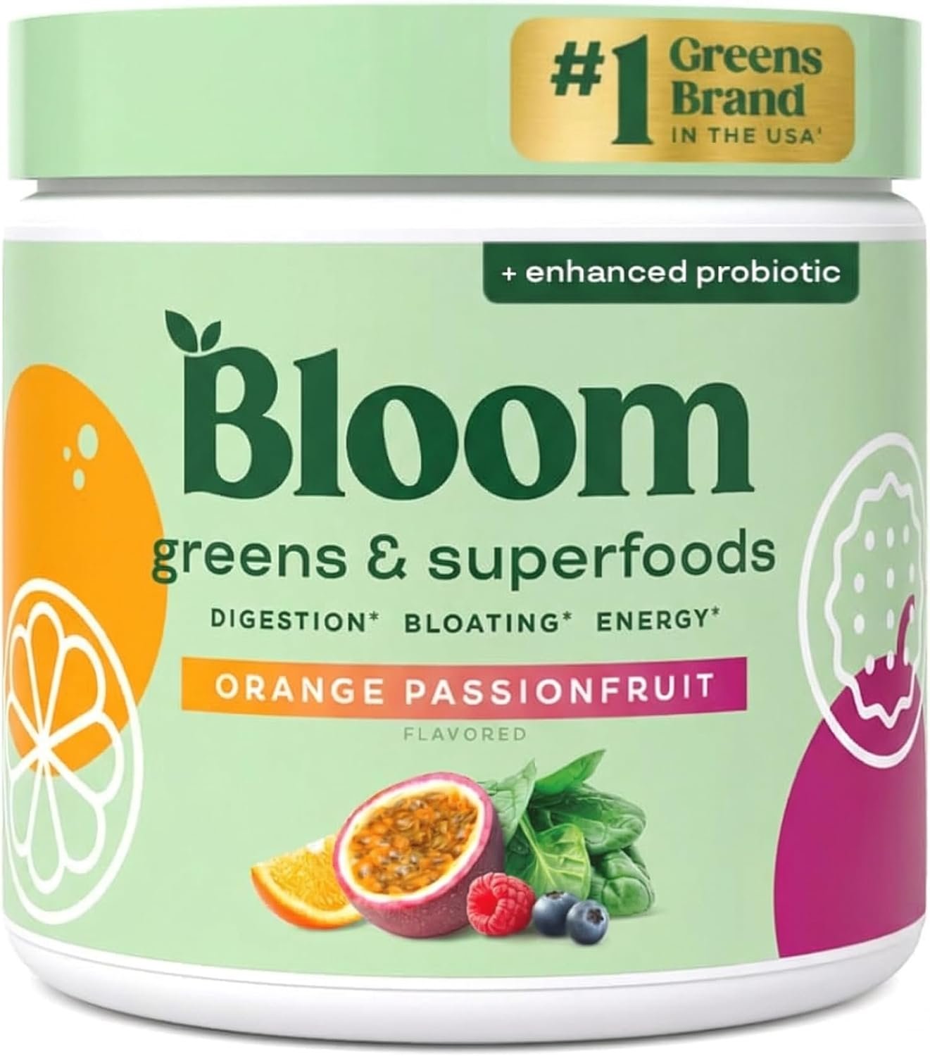 Bloom Nutrition Superfood Greens Powder, Orange Passionfruit, 30 Servings