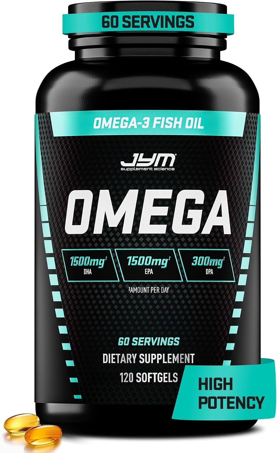 Omega JYM Fish Oil Supplement for Men & Women, EPA, DHA, DPA – 120 Softgels
