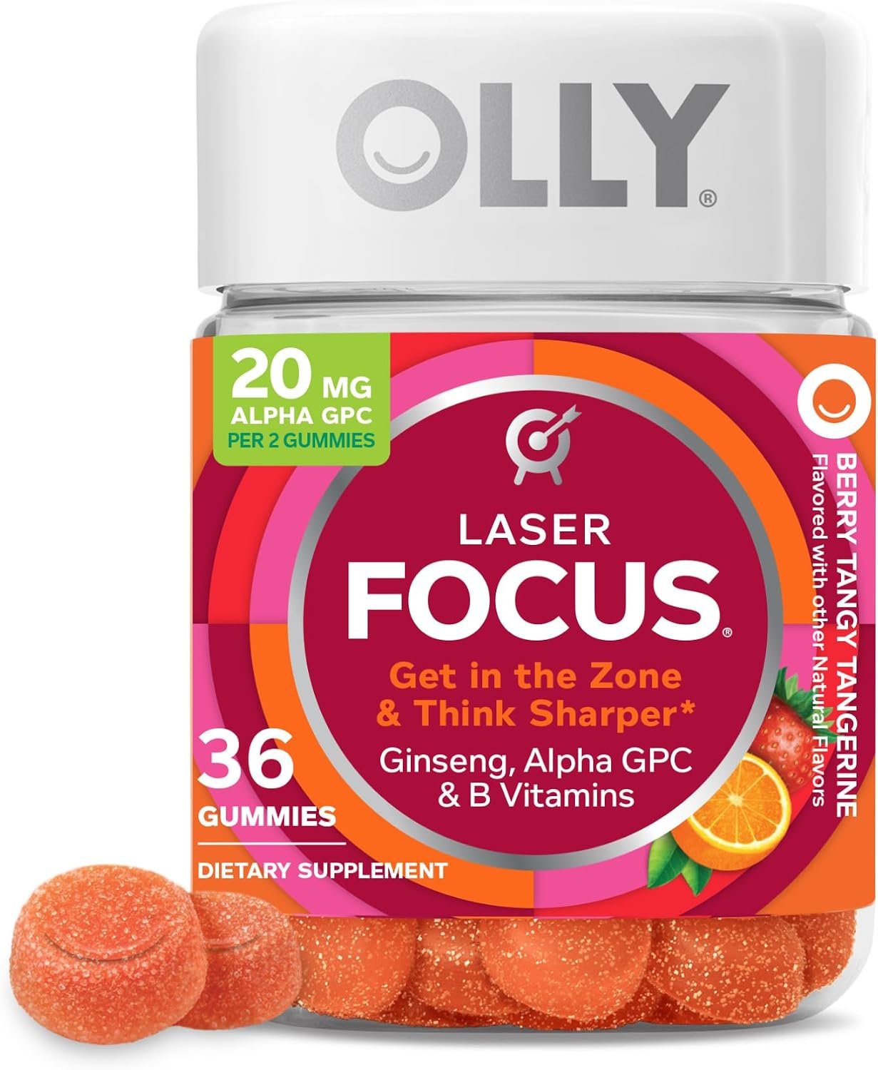 OLLY Laser Focus Gummy Supplement,* Ginseng Extract, Alpha GPC – 36 Count