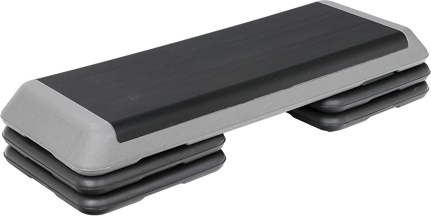43” Wide Adjustable Aerobic Step Platform – 4 Stackable Risers for Home Gym Cardio, Strength & Full-Body Training