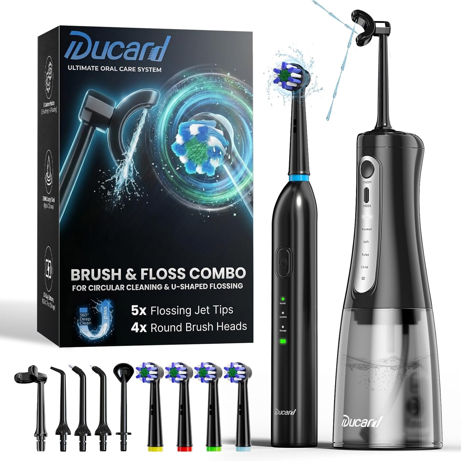 Water Flosser with Electric Toothbrush Combo, Oral Clean Kit, Black
