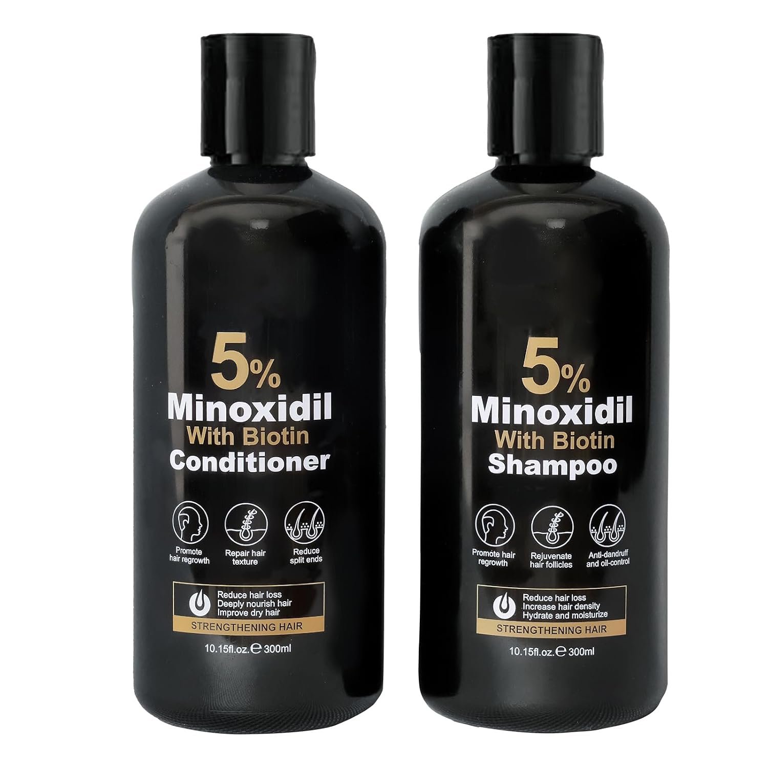 Minoxidil Shampoo & Conditioner Set for Hair Growth – Biotin, Ginseng & Ginger – Supports Thicker, Fuller Hair – Scalp Care Formula – For Men & Women – 600ml Duo