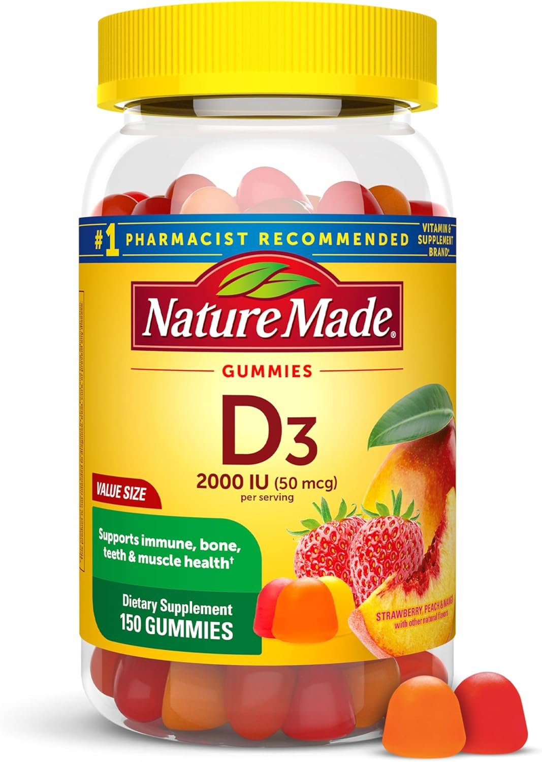 Nature Made Vitamin D3 2000 IU (50 mcg) per Serving, 150 Vitamin D Gummies