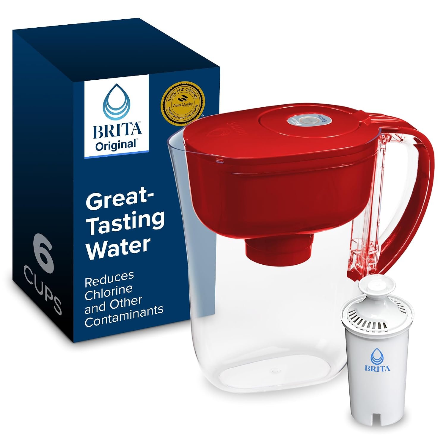 Brita Metro Water Filter Pitcher with SmartLight Change Indicator, BPA-Free, Replaces 1,800 Plastic Water Bottles a Year, Lasts Two Months, Includes 1 Filter, Small – 6-Cup Capacity, Fiery Red