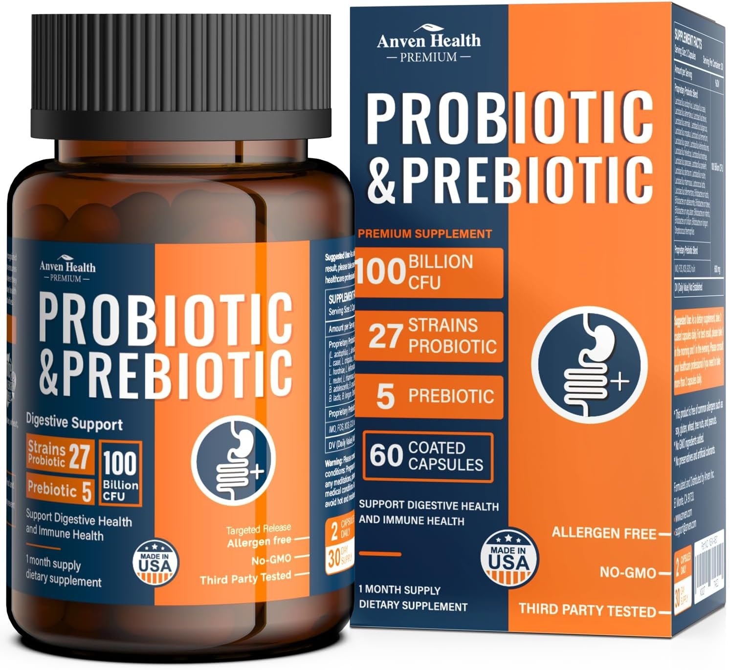 Probiotics for Men Women 100 Billion CFU Prebiotics Gut, USA