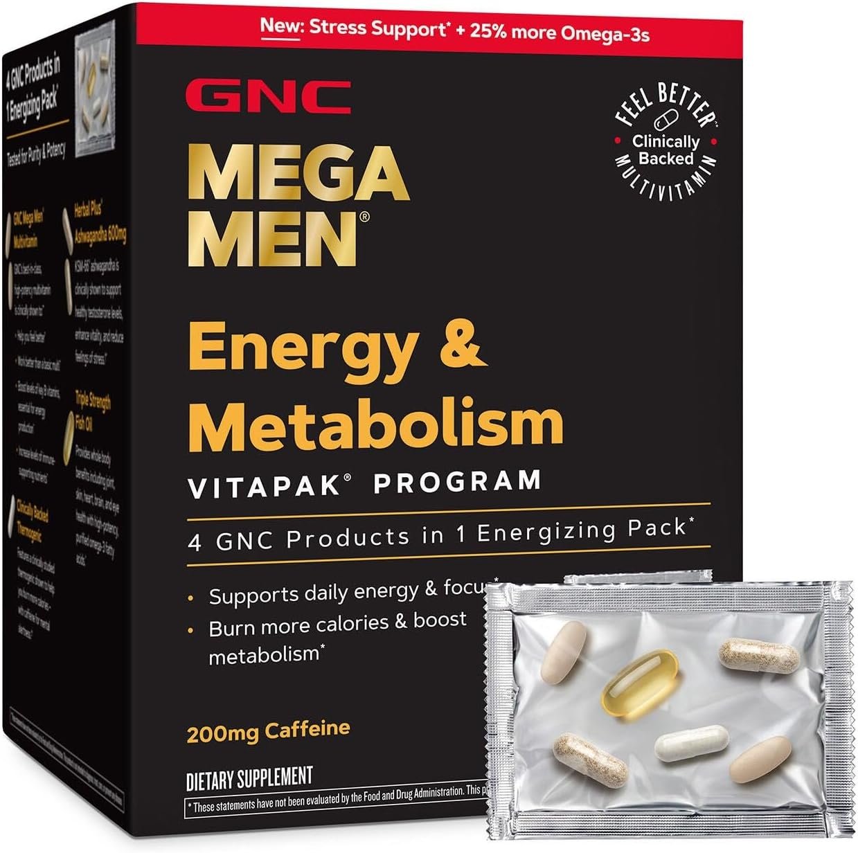 GNC Mega Men Energy & Metabolism Vitapak Program V2, 1 Month Supply