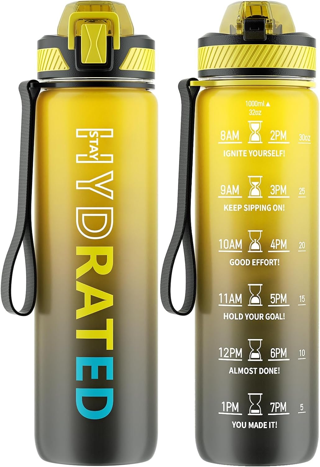 QLUR Water Bottle with Straw, 32oz Sports Water Bottles with Time Marker