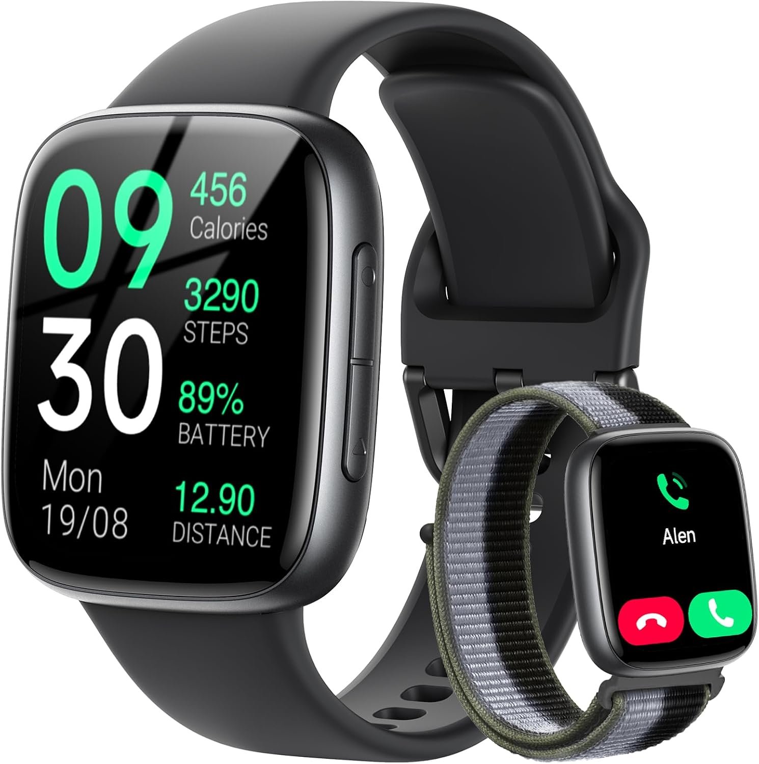 Fitpolo Smart Watch for Men Women,1.85″ Ultra-Bright AMOLED Display,2 Bands