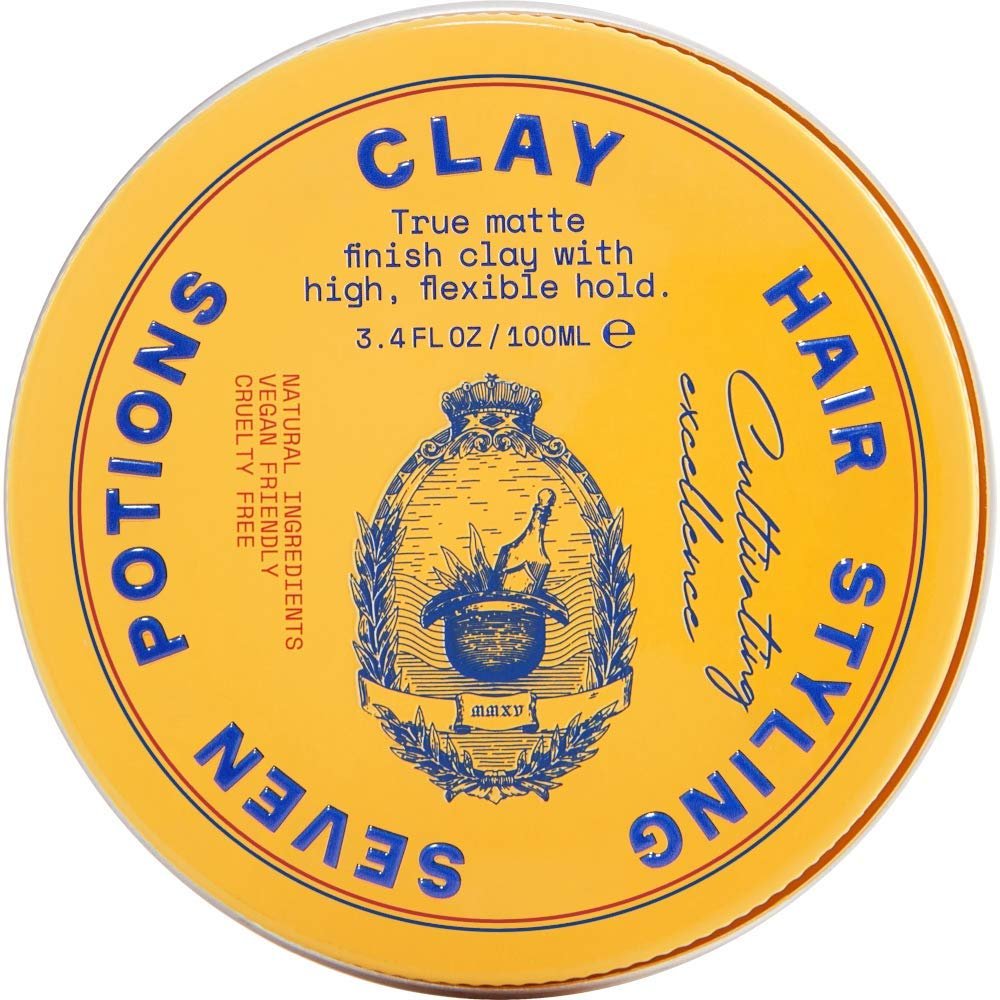 SEVEN POTIONS Hair Clay For Men and Women 3.4 fl oz – High Hold No Shine Hair Pomade For Men – Effortless Hair Styling Product That Leaves No Residue – Water Based – Natural, Vegan, Cruelty Free