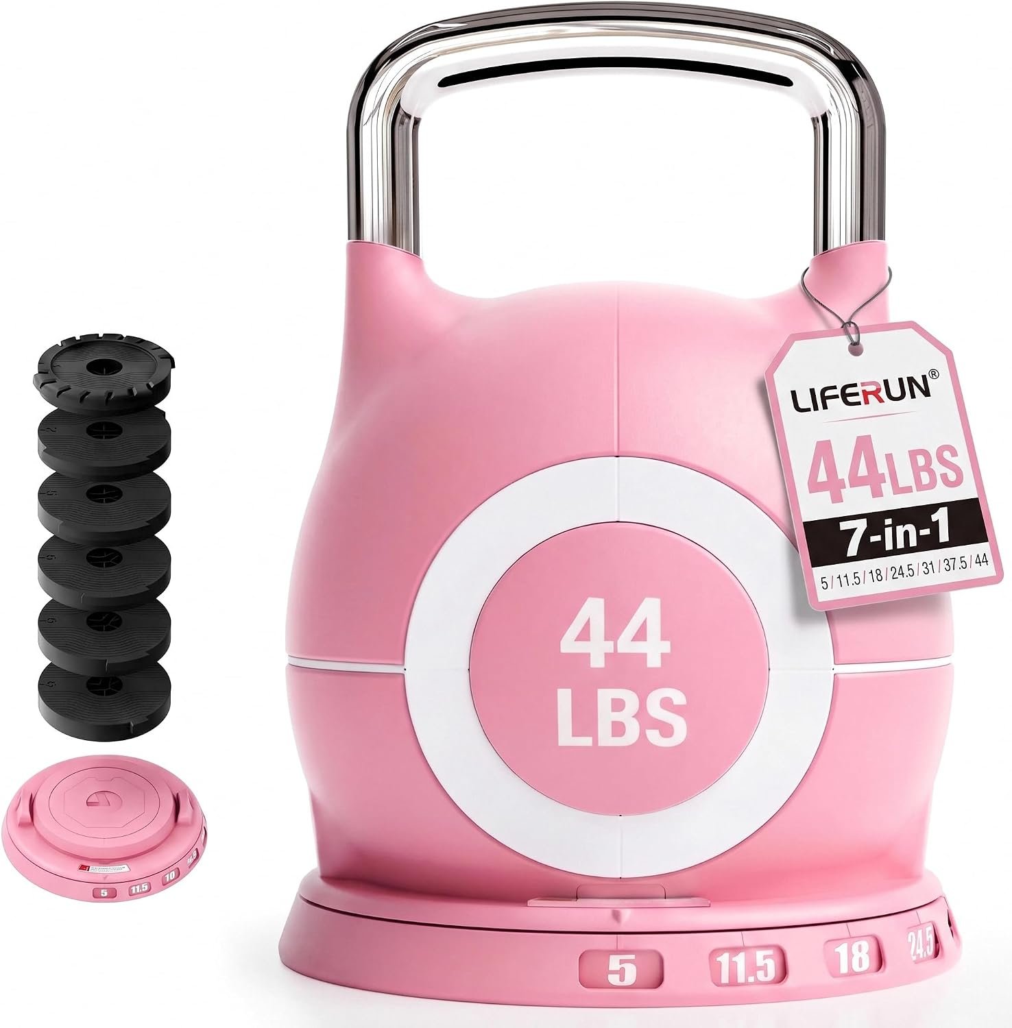 LIFERUN Adjustable Kettlebell, 22.5/44 LB Kettlebell with 7 Weight Levels