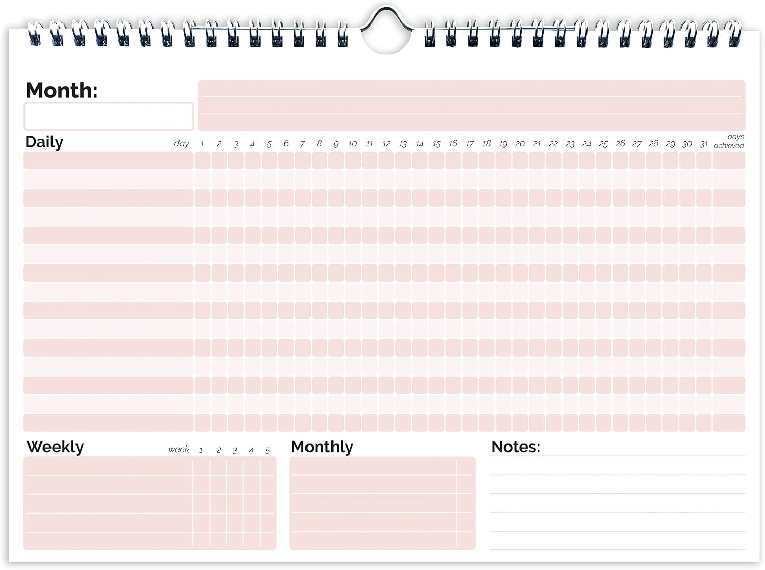HADIGU Habit Tracker Calendar, (Undated 12 Month) with Spiral Bound and Hanger, A4 size (8.3″x11.7″), Habit Tracker Journal for Daily Weekly and Monthly Habit Tracking.