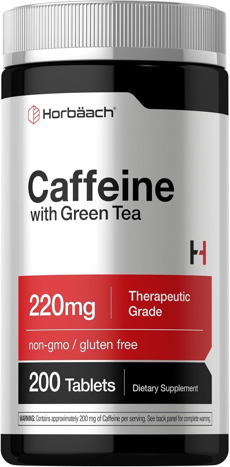 Horbäach Caffeine Pills 220mg | with Green Tea | 200 Tablets