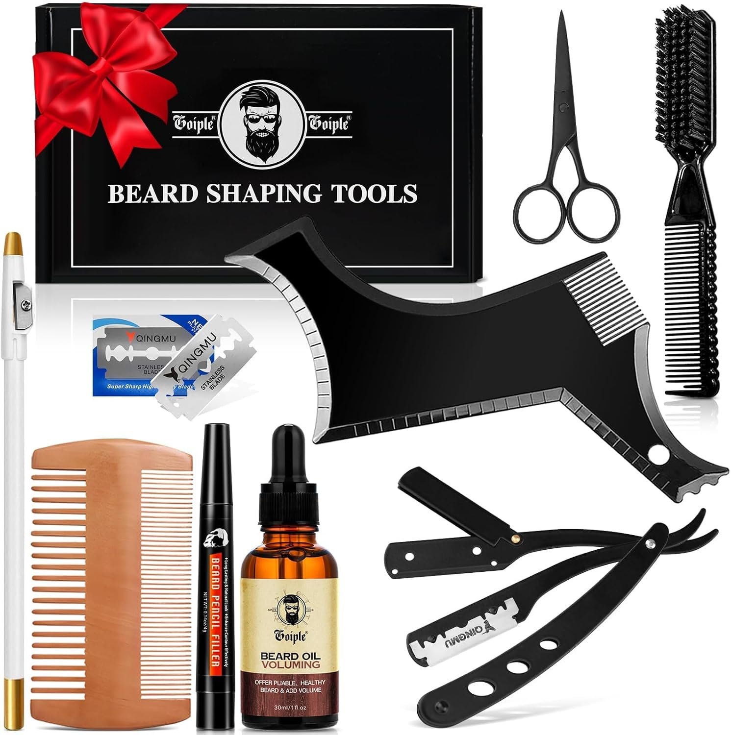 Beard Shaper for Men Beard Shaping Tools – Beard Straightener, Beard Template Guide, Professional Straight Edge Razor, Edge Blade, Barber Pencil, Beard Comb, Scissor, Gifts for Men Boyfriend Husband