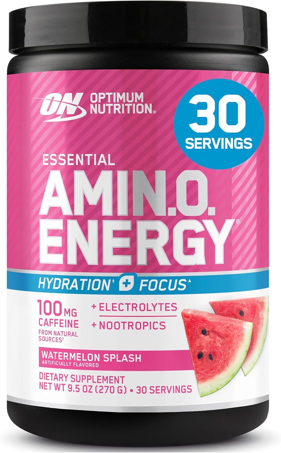 Optimum Nutrition Amino Energy Powder Plus Focus, Watermelon, 9.5 Oz