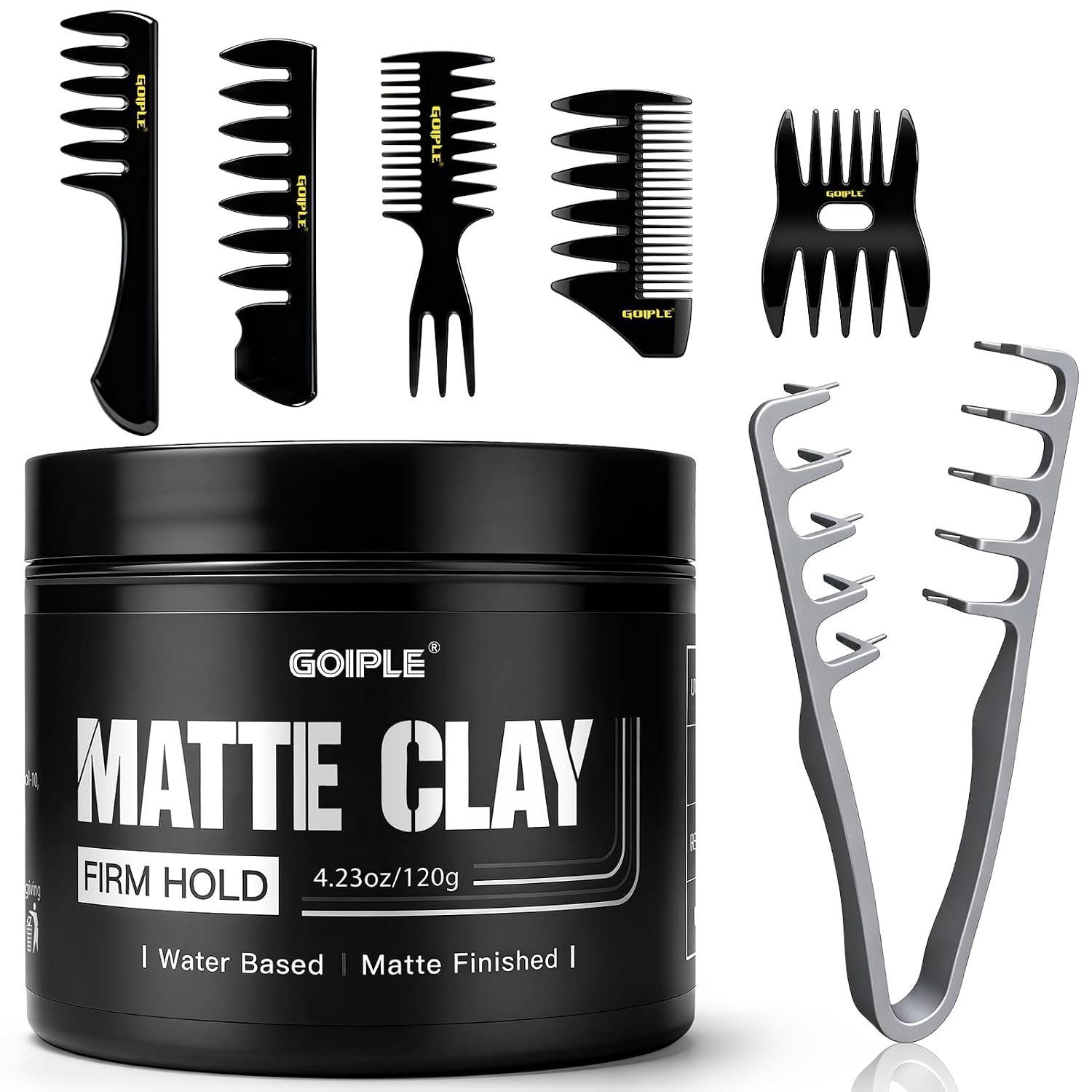 Goiple Hair Clay and Texture Comb Kit – Matte Finish Hair Clay for Men with Strong Hold & Dual-Teeth Volumizing Texture Comb Set, Hair Styling Tools for Adding Volume & Texture