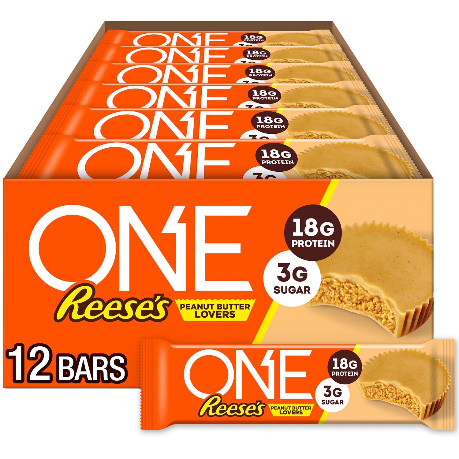 ONE Reese’s Peanut Butter Protein Bar, 18g Protein, 3g Sugar, 12 ct
