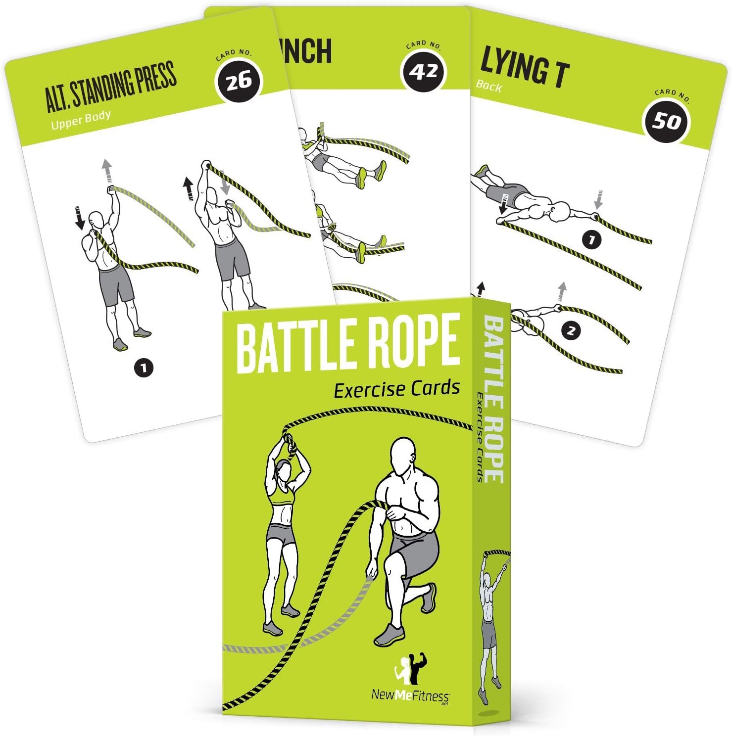 NewMe Fitness Battle Rope Workout Cards – 62 Exercise Card Deck