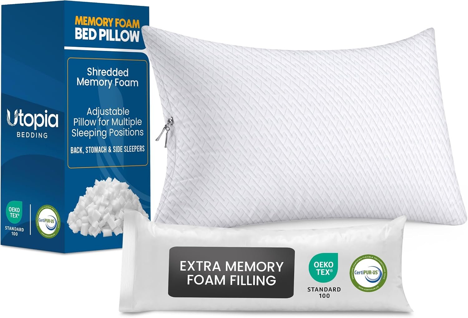Utopia Bedding Shredded Memory Foam Pillow, Cooling Pillow, Queen, 1 Pack