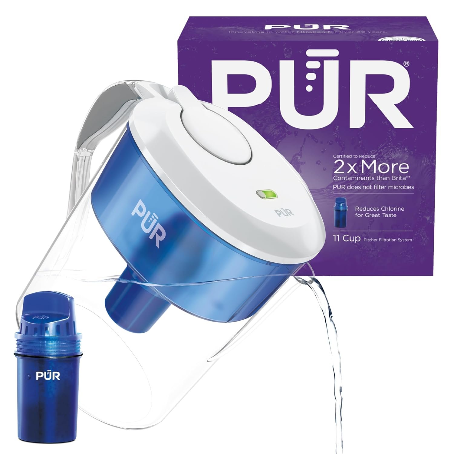 PUR 11-Cup Water Pitcher, Includes 1 Genuine PUR Filter, White