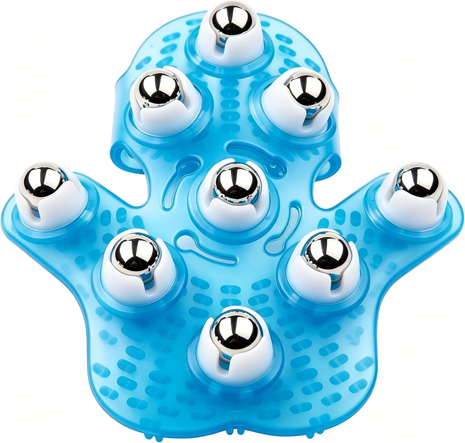 Handheld Massage Ball for Muscle Back Neck Joint Foot Shoulder Leg Pain Relief – Palm Shaped Massage Tool with Roller Balls, Portable Design, Blue
