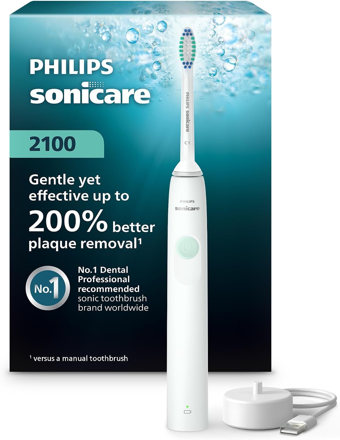 PHILIPS Sonicare 2100 Rechargeable Electric Toothbrush, 1 Brush Head, White
