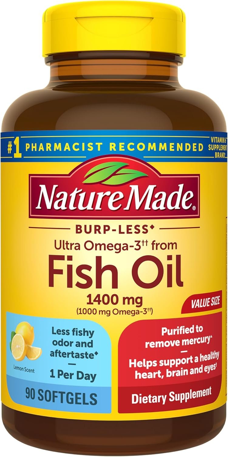 Nature Made Burp Less Ultra Omega 3 Fish Oil 1400mg Softgels, 90 Softgels