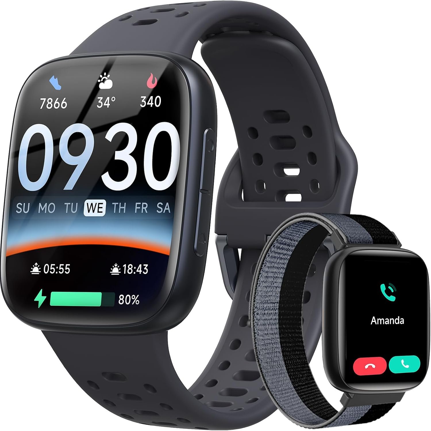 Smart Watches for Men Android iPhone (2 Bands), 1.85″ AMOLED Screen Smartwatch Fitness Tracker 3ATM Waterproof with Bluetooth Calls, AI Control, Heart Rate/SpO2/Sleep Monitor, 7 Days Battery
