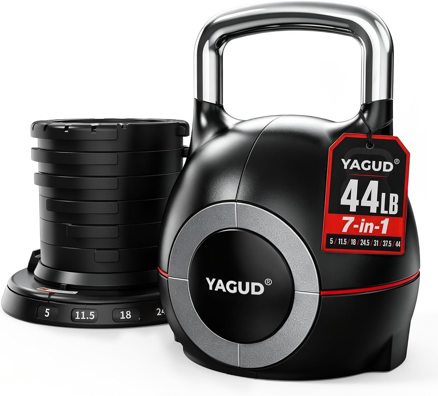Yagud Adjustable Kettlebell, 22.5lbs/44lbs Kettlebell Set with 7 Levels