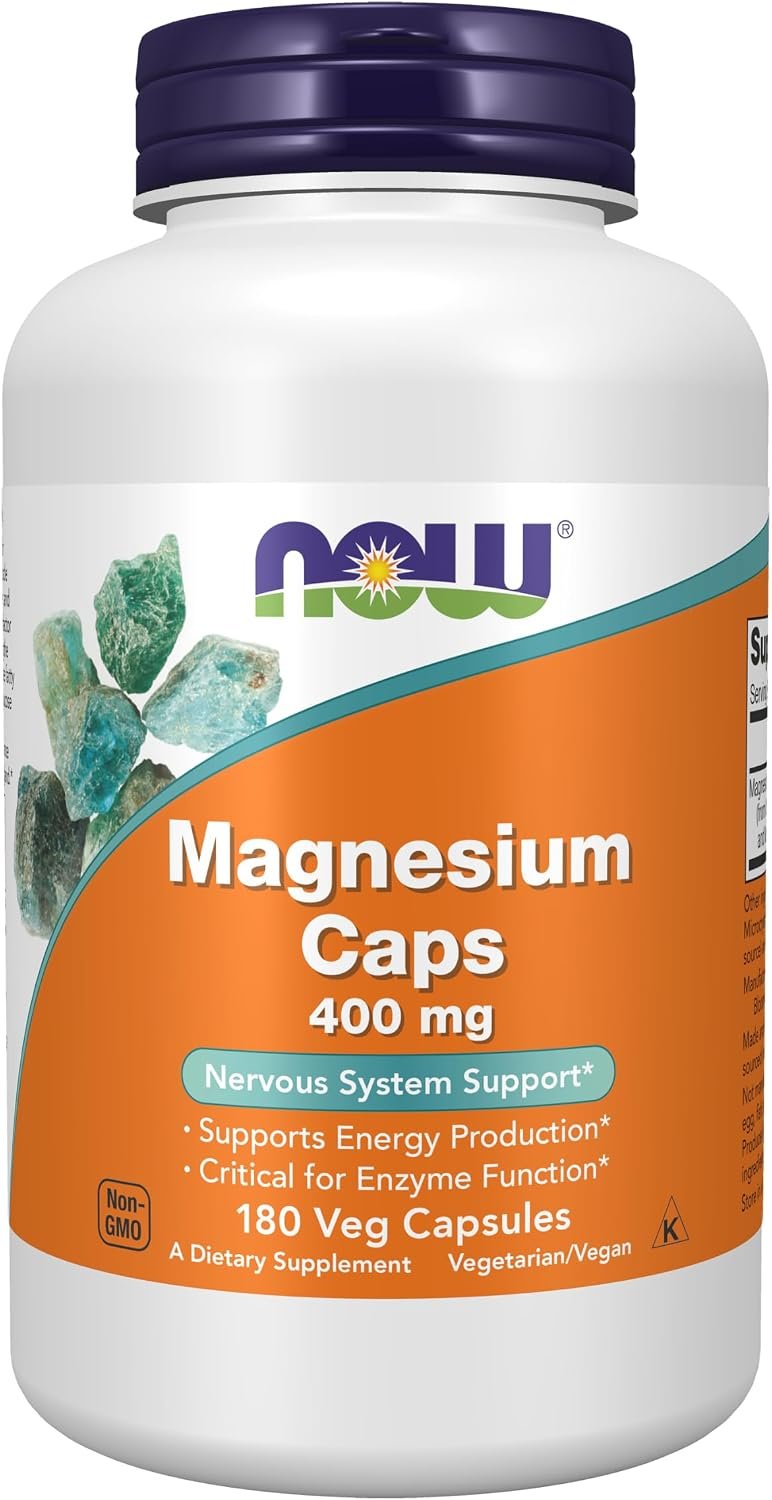 NOW Supplements, Magnesium 400 mg, Nervous System Support*, 180 Veg Caps