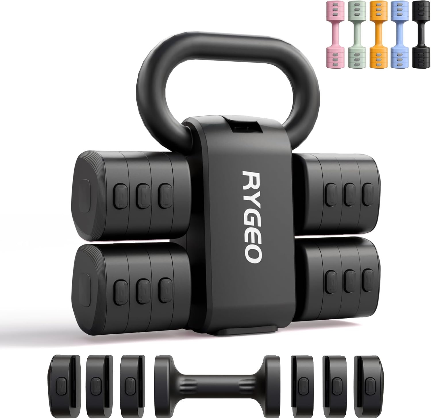 2-in-1 Adjustable Dumbbell Set for Women – 4 Levels (2.2lbs to 12.1lbs) – Home Gym Weights for Women at Home – Fitness Dumbbells
