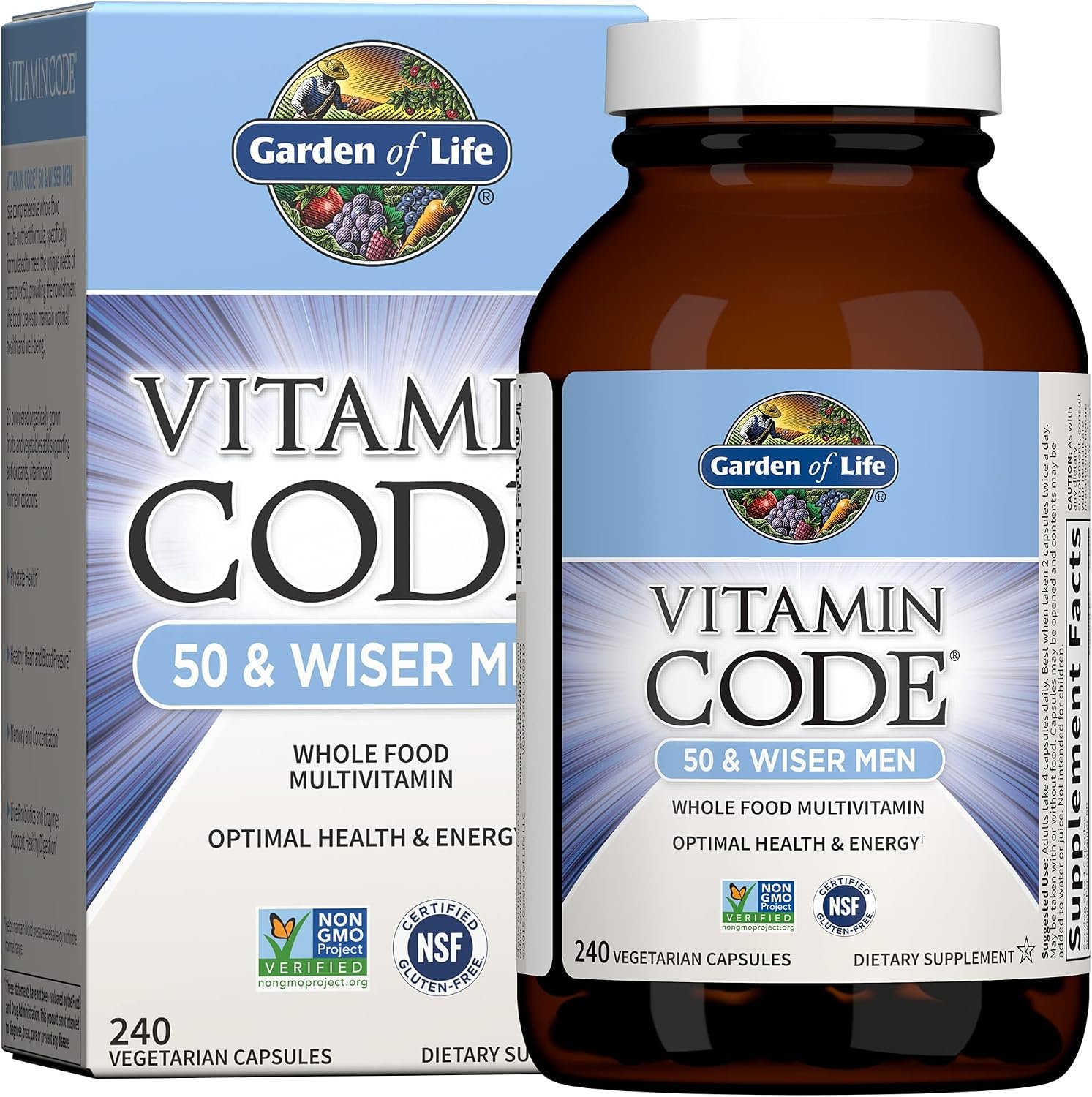 Garden of Life Vitamin Code Men 50 & Wiser Multivitamin, 240 Capsules
