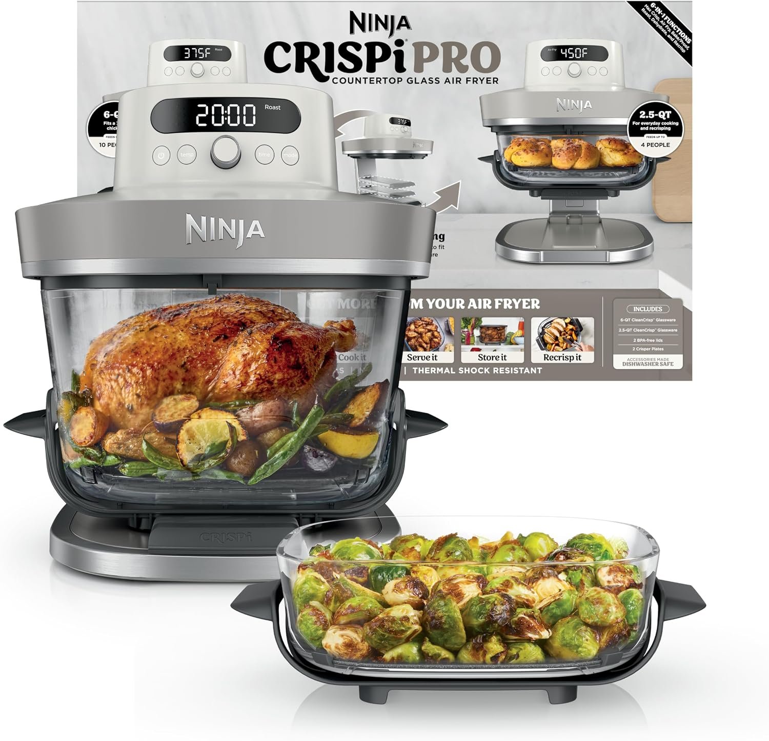 Ninja Crispi Pro Glass Air Fryer, 6-in-1, Bone, AS101LG