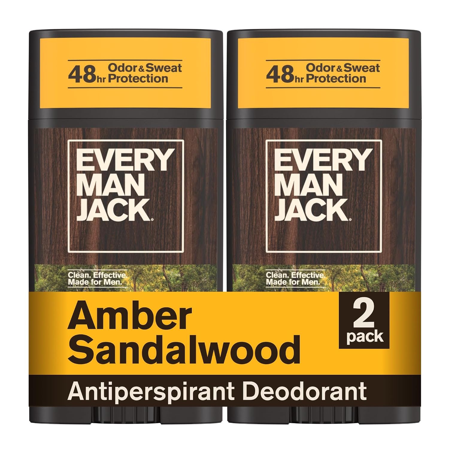 Every Man Jack Antiperspirant Deodorant for Men, Amber Sandalwood, 2pk