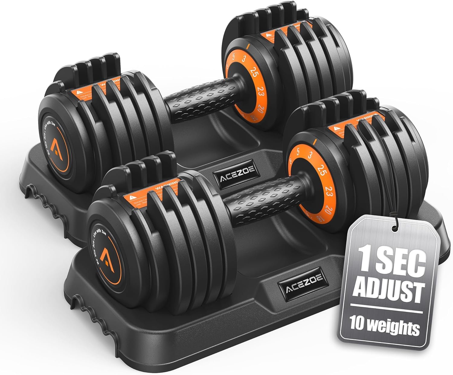 Acezoe Adjustable Dumbbell Set of 2-10 Weights in 1, 25LB/50LB