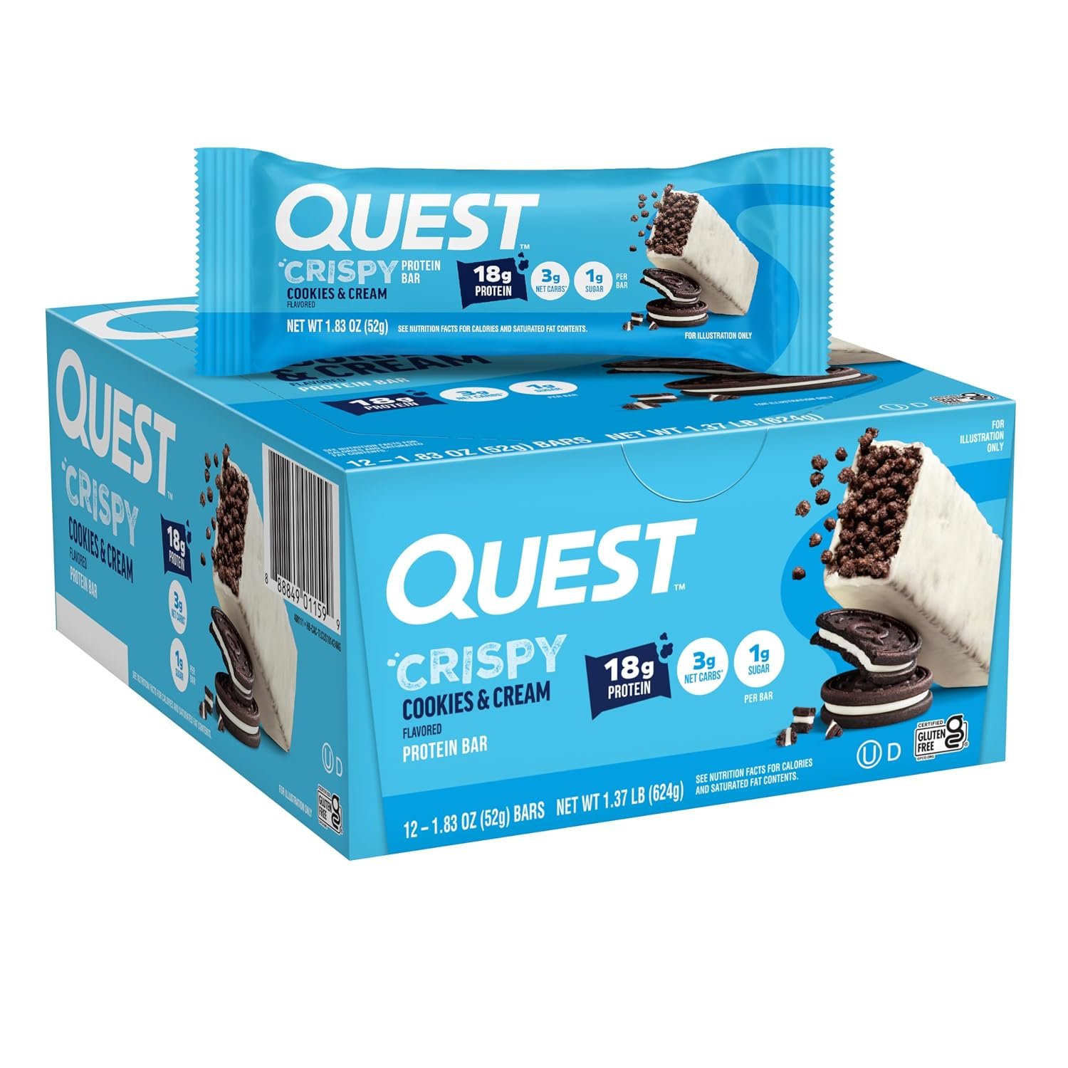 Quest Nutrition Crispy Cookies & Cream Protein Bar, 18g Protein, 12 Count