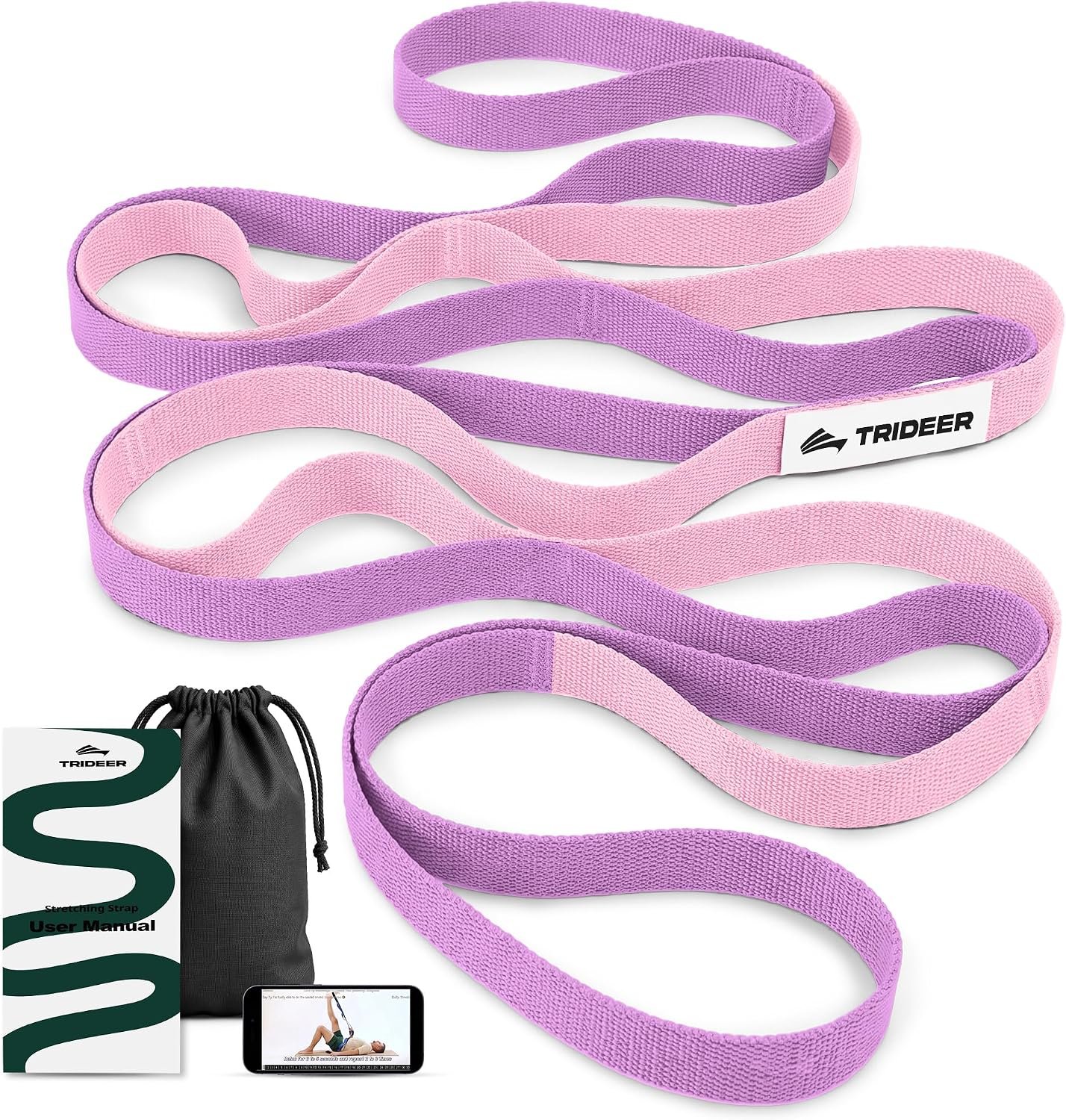 Trideer Stretching Strap with Loops for Physical Therapy,Non-Elastic
