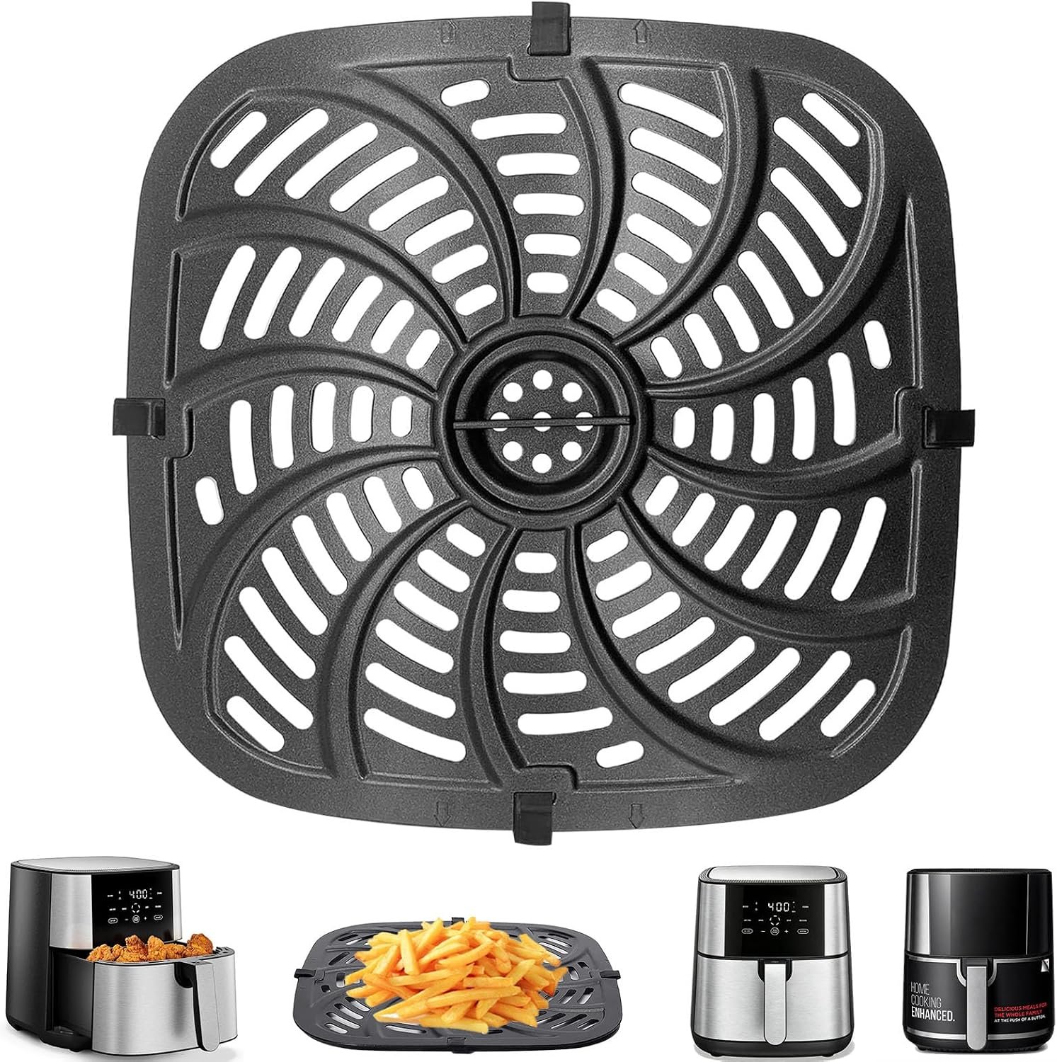Air Fryer Grill Pan for Chefman 8 Qt TurboFry 8 Qt 4 in 1 Air Fryer RJ38-SQSS-8T, Air fryer Accessories Replacement Tray Rack Parts Grill Crisper Plate with Rubber Bumpers, Dishwasher Safe