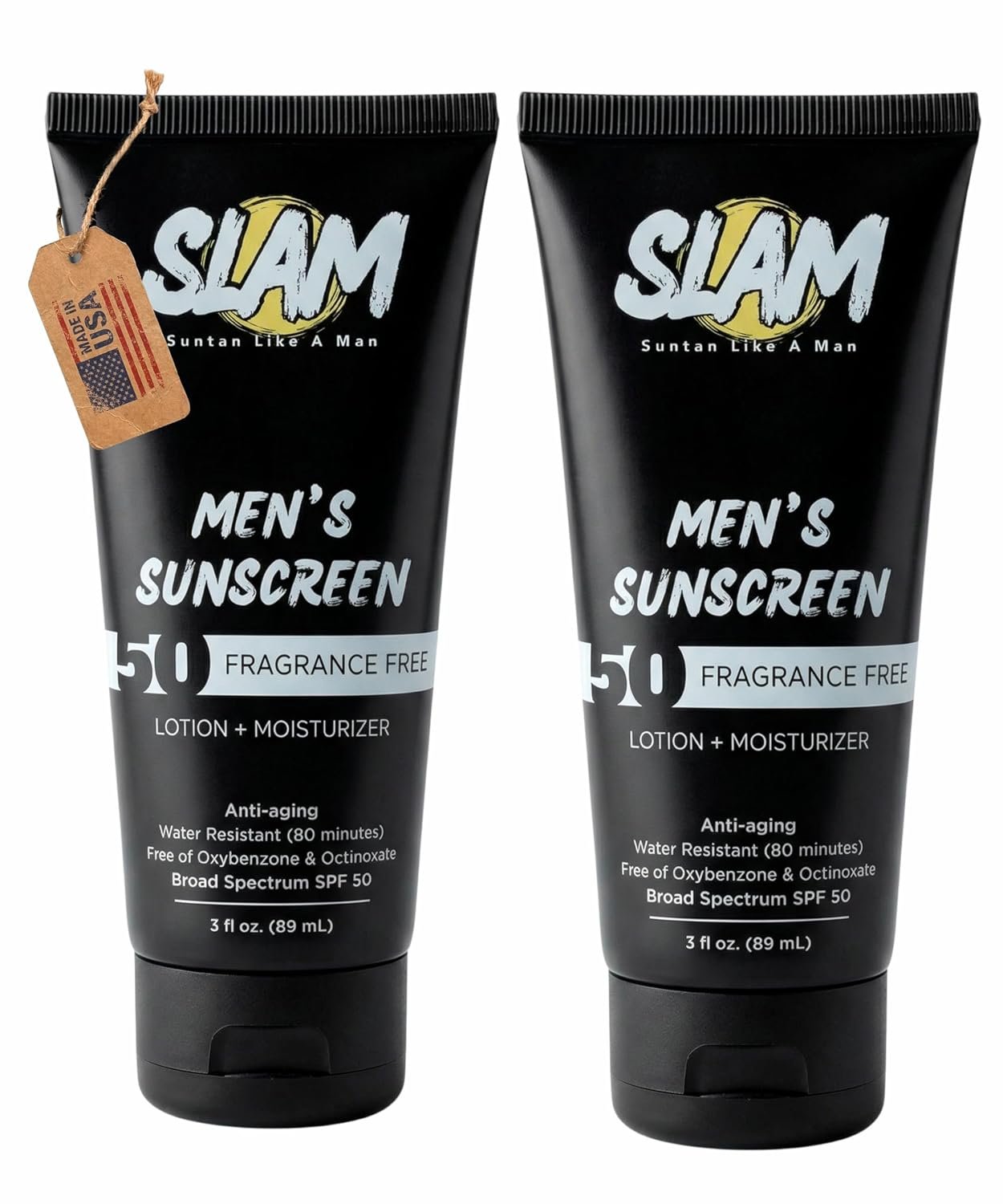 SLAM Sunscreen for Men, Mens Face Lotion with SPF 50 | Fragrance Free, 2Pk