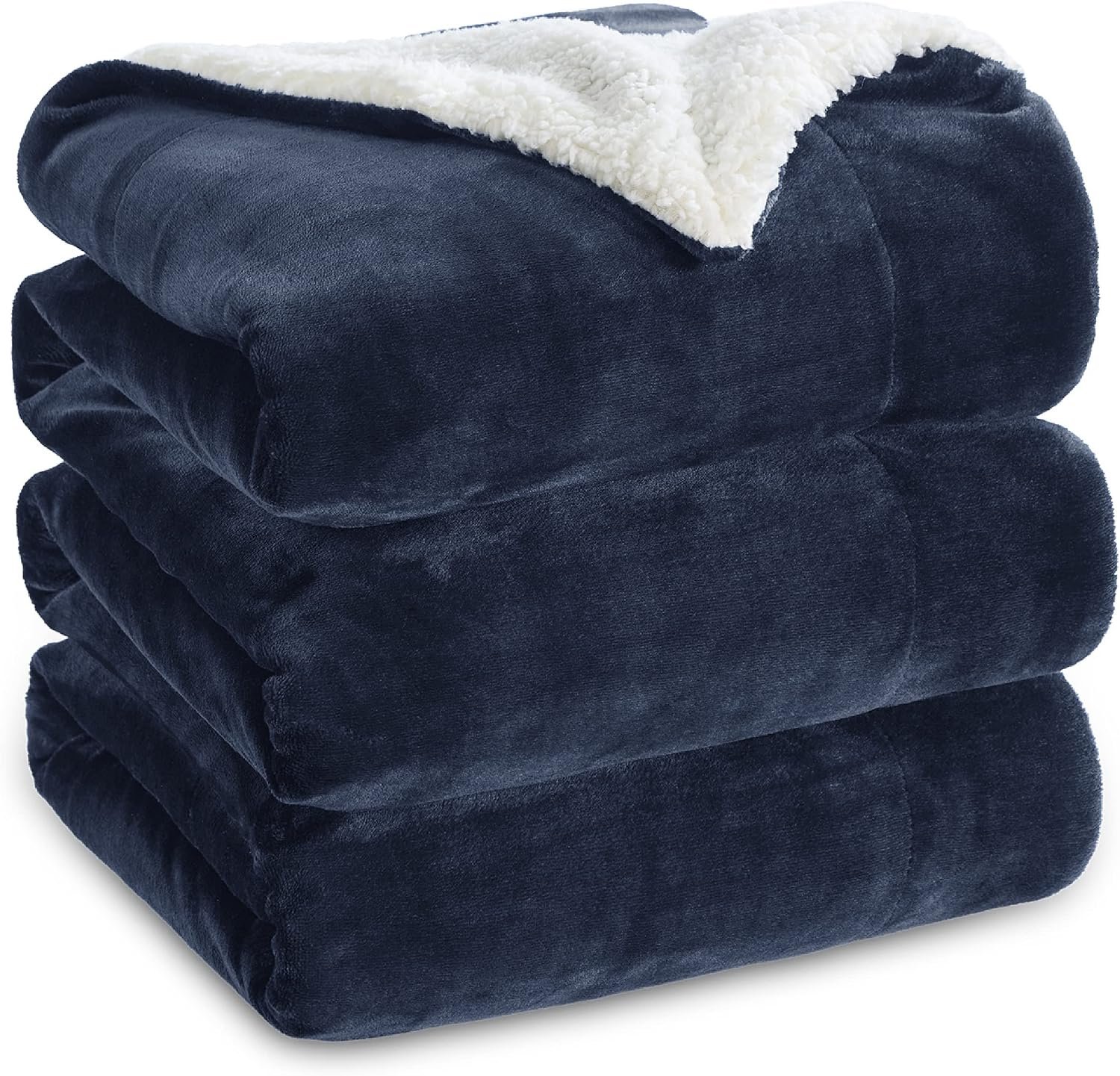 Bedsure GentleSoft Sherpa Fleece Blanket Queen Size for Bed, Non-Heated, Thick and Warm Throw for Women and Men, Soft Fuzzy Plush Weight Queen Blanket for Winter, Navy, 90×90 Inches