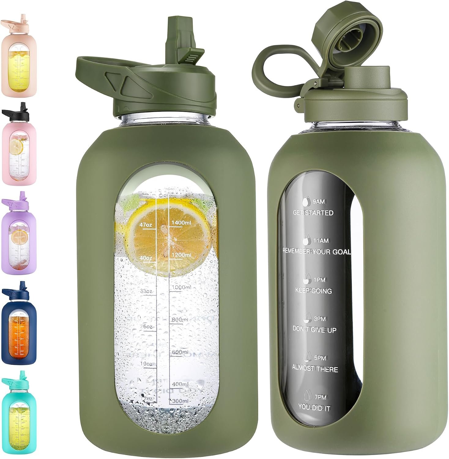 CIVAGO 64 oz Glass Water Bottle with Straw, Half Gallon Large Water Jug