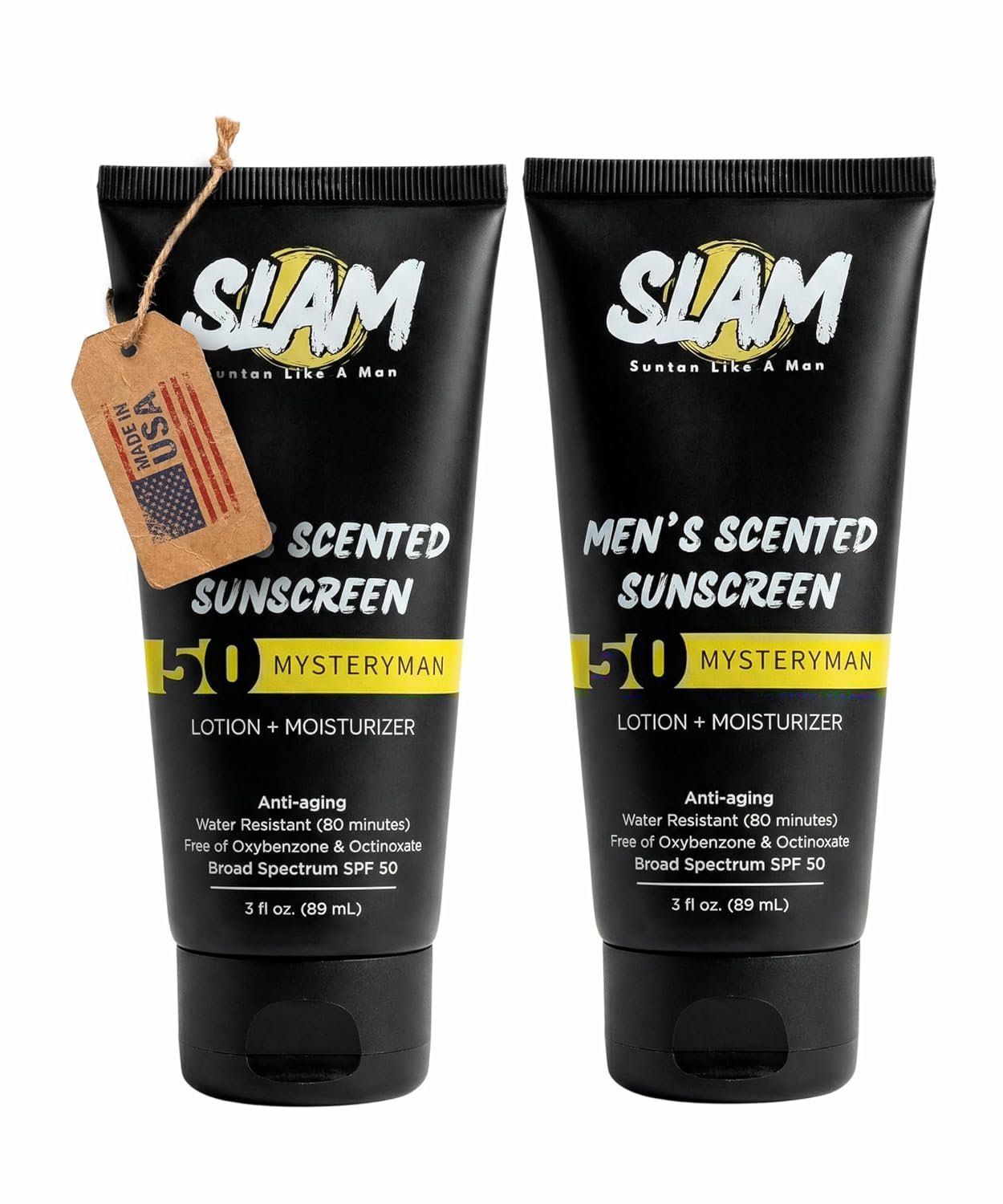 SLAM Sunscreen for Men, Mens Face Lotion with SPF 50 | MysteryMan (2 Pack)