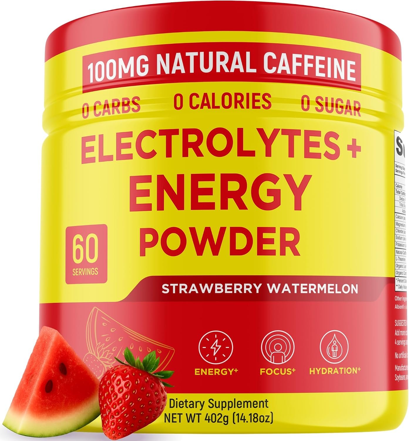 Energy Powder + Electrolytes with 100mg Natural Caffeine – 60 Servings