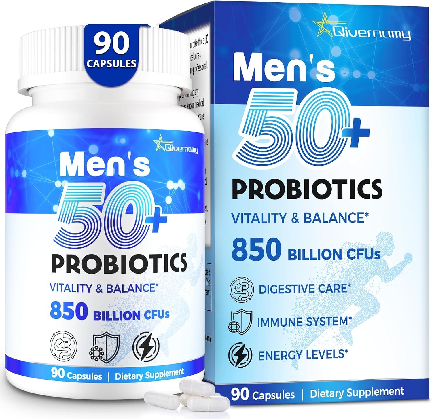 Probiotics for Men, 850 Billion CFU Advanced 50+ Mens Probiotic, 90 Capsule