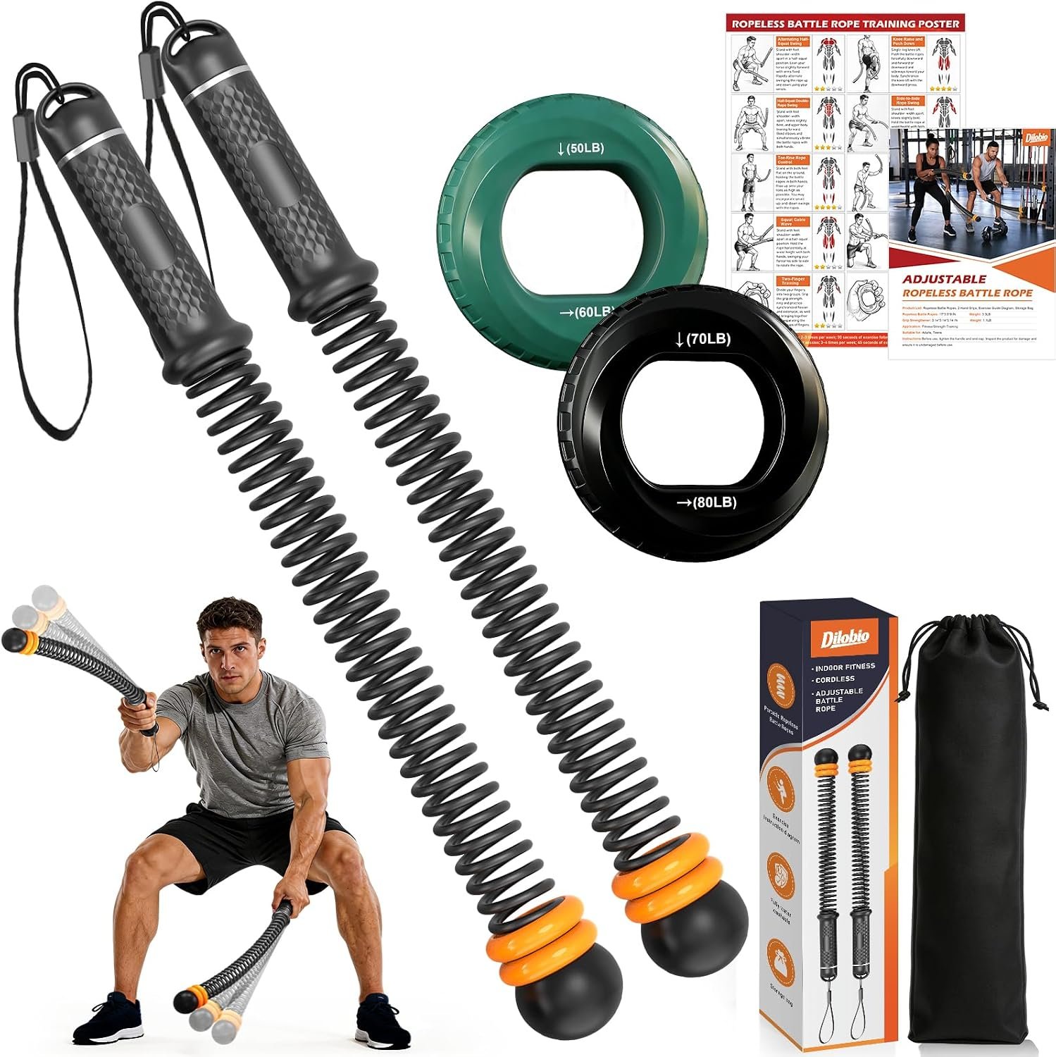 Weighted Ropeless Battle Ropes, Portable Cordless Rope for Home Gym