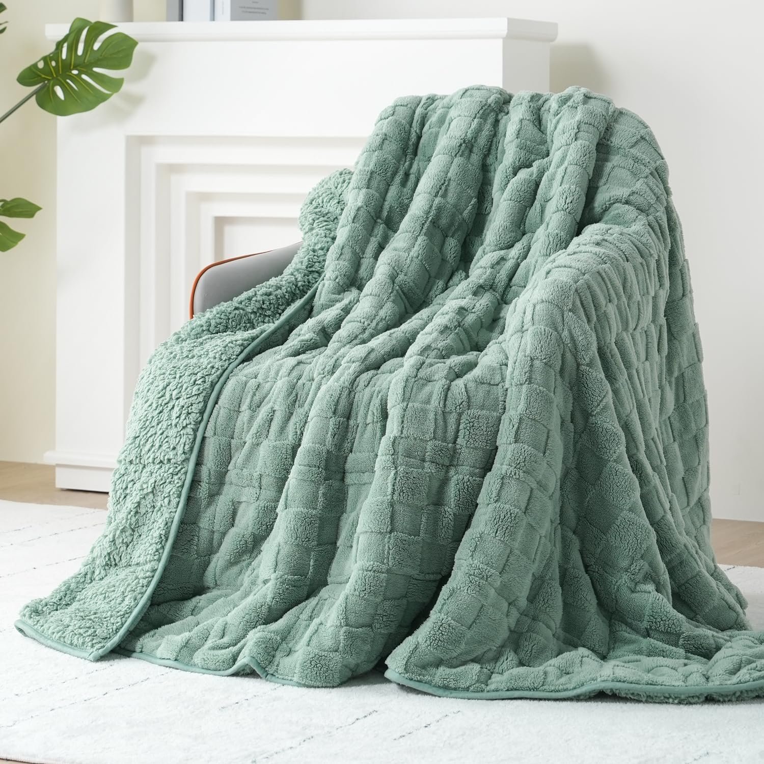 Kivik 15lbs Weighted Blanket for Adults, Checkered Fleece & Sherpa, 60″x80″