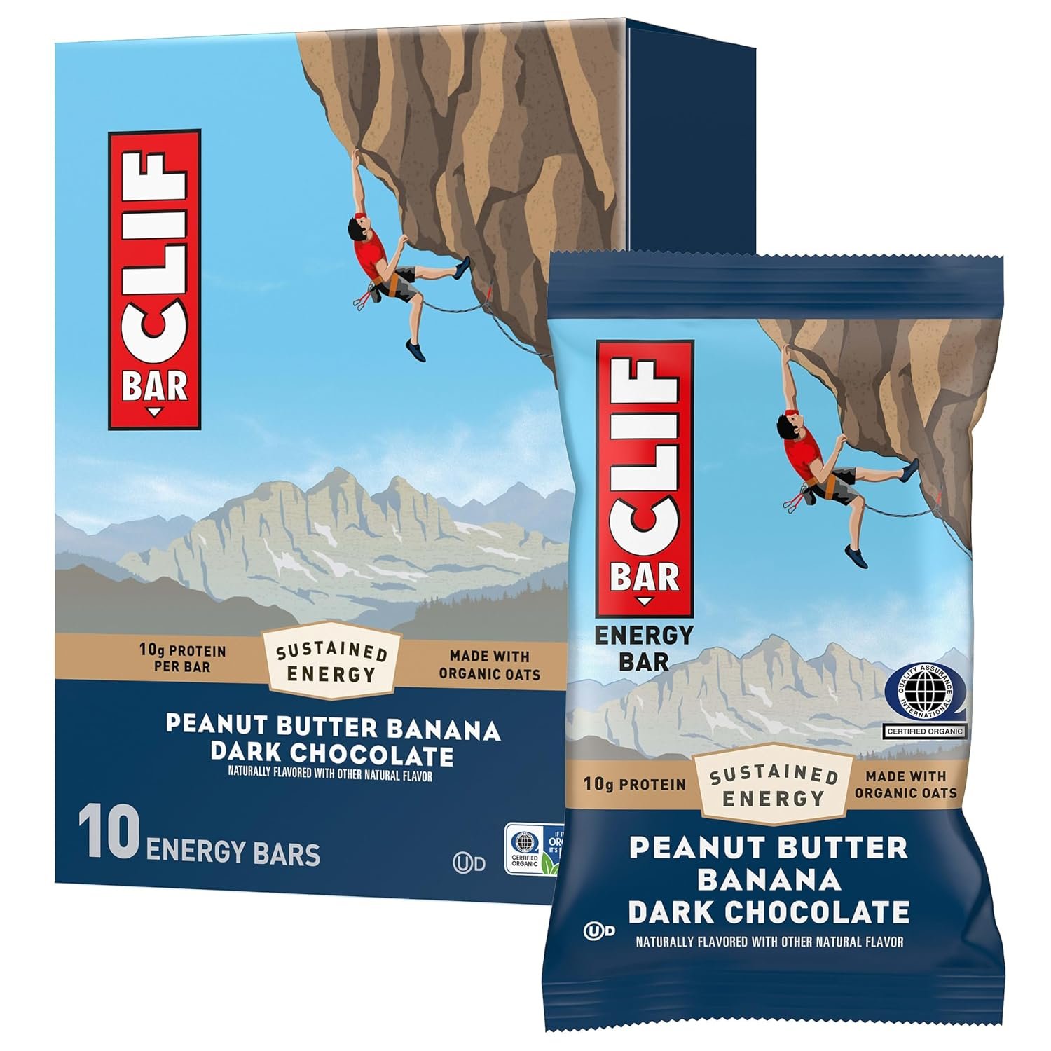 CLIF BAR Protein Energy Bars, Peanut Butter Banana + Dark Chocolate, 10ct